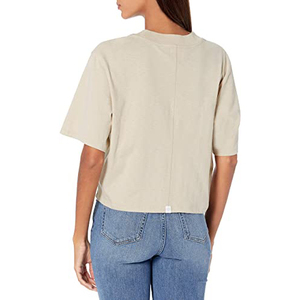 Women's <b>Cream</b> Crew Neck Short Sleeve <b>Crop</b> <b>Top</b> Loose Fit Casual Jersey T-Shirt 100% Cotton Breathable Spring Summer Style - Product Image 1