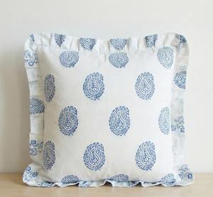 Block Print Boho Cushion Cover with Frill Handmade Cotton Bed Throw Pillows, bohemian pillow cushion covers vintage home decor - Product Image 3