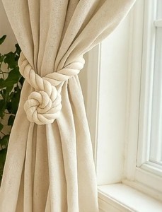 White Cotton Diamond Knot <b>Curtain</b> Tieback with Tassel – Elegant Handcrafted Boho Decor - Product Image 4