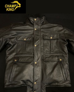 เสื้อแจ็คเก็ตหนังแกะ Champ King พร้อมซับในผ้าซาติน ปิดด้วยกระดุม - Product Image 2