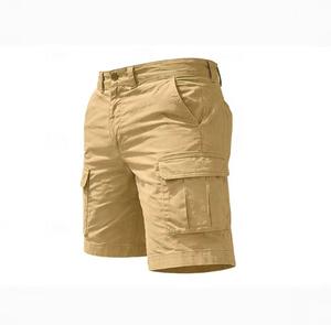 Shorts cargo pour homme, couleur unie, taille mi-haute, fermeture éclair, confortables, décontractés, style bermuda avec poches, en toile de coton tissée - Product Image 2