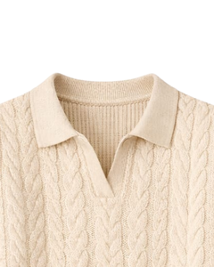 Polo de Punto Trenzado Beige para Hombre, Manga Corta, Verano, Casual, Corte Ajustado, Tejido Texturizado, Logotipo Personalizado, Fabricante OEM, Venta al Por Mayor - Product Image 4