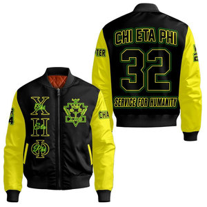 เสื้อแจ็คเก็ตบอมเบอร์สีขาวเขียวสำหรับผู้ชาย ยี่ห้อ Chi Eta Phi แบบซิปด้านหน้า สวมใส่สบาย กันลม ผลิตจากโพลีเอสเตอร์ พร้อมพิมพ์โลโก้ - Product Image 4