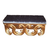 Banc de style français antique, ottoman vintage, meubles de maison, tabouret en bois rembourré en velours, chaise de salon