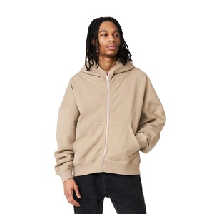 Sweats à capuche pour homme personnalisés, lourds, à fermeture éclair intégrale, surdimensionnés, épaules tombantes, 100% coton, chauds, durables, pour l'hiver, superposition, teinture unie - Product Image 6