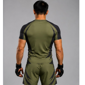 Conjunto de Camiseta y Pantalones Cortos de Spandex y Poliéster Verde Oliva con Detalles Negros para BJJ y Deportes Mixtos (MMA) - ¡Gran Venta! - Product Image 4
