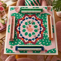 Tapis de Mahjong Moderne Pliable à Motifs Verts Mignons de Designer, 33 Pouces, 3mm, en Néoprène Antidérapant, Surface en Tissu Doux au Toucher