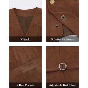 Chaleco de Cuero de Gamuza Marrón Personalizado para Hombre, Estilo Vintage Vaquero Occidental, Cuello en V, Botones a Presión, Estilo OEM - Product Image 4