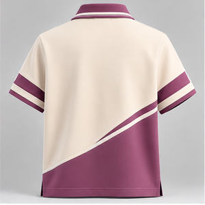 Camiseta de Manga Corta para Hombre, con Bloques de Color, de Algodón Transpirable, Tejida, Color Beige Vino, Estilo Casual con Cuello - Product Image 2