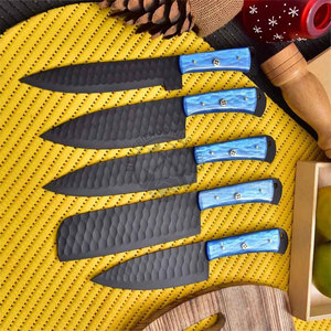 Custom Made J2 Stainless Steel Powder Coated Durable <b>Sharp</b> Ambidextrous Hammered Blade 5-Piece Professional Kitchen <b>Knife</b> <b>Set</b> - Product Image 4