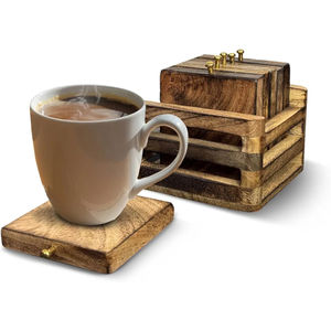 Juego de 4 Posavasos Cuadrados Hechos a Mano de Madera de Sheesham, Estilo Clásico, con Soporte de Latón, 5mm de Grosor, Ecológicos y Rústicos - Product Image 2
