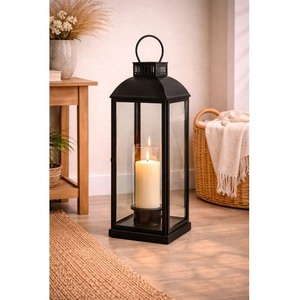 Luxury Fantastic Modern Design Eco-Friendly Christmas <b>Candle</b> <b>Lanterns</b> Black Iron Frame Clear Glass Panes Bronze Handles Garden - Product Image 5