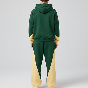 Custom Made Pullover Hoodie And Panel Wide Leg Sweatpants Set Premium Color Block Fleece Tracksuit Fashion Streetwear Custom <b>Log</b> - Product Image 2