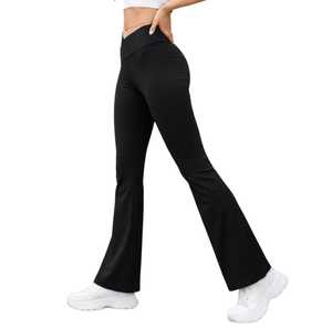 Custom Women's High Waist V-Shape Bell Bottom <b>Flare</b> Pants Solid Pattern <b>Leggings</b> OEM Wholesale Price Soft Breathable <b>Leggings</b> - Product Image 5