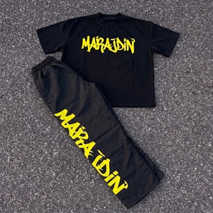 Custom Printed Logo Casual Breathable Polyester/Cotton T-shirt and Sweatpants Set <b>Summer</b> Acid Wash for <b>Men</b> - Product Image 3