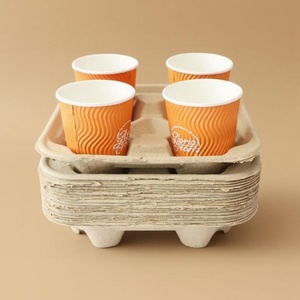 ถาดใส่แก้วกาแฟแบบกำหนดเองขายดี พร้อมโลโก้ ผลิตจากเยื่อกระดาษรีไซเคิล 4 ช่อง สำหรับใส่เครื่องดื่ม บรรจุภัณฑ์แบบไม่ฟอกขาว ถาดใส่แก้วแบบนำกลับบ้าน - Product Image 4