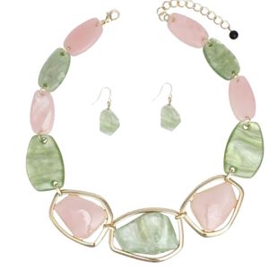Collar de collarín marmoleado rosa y verde para mujer, joyería de moda, elegante collar llamativo, accesorio colgante con estilo para fiesta - Product Image 2