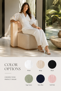 Cotton <b>Linen</b> Bohemian Jumpsuit Women V Neck Puff Sleeve High Waist Elegant Office Long Pants Custom OEM Apparel - Product Image 6