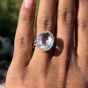 Oval Cut <b>Crystal</b> Cocktail <b>Ring</b> 925 Silver Bezel Setting Classic Unisex Everyday Wear Jewelry - Product Image 6
