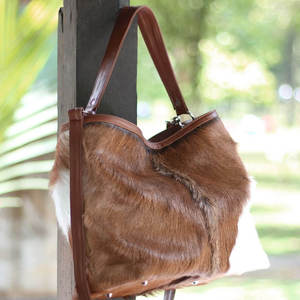 Cowhide Leather Tote Bag Women Boho Shoulder <b>Handbag</b> Zipper Closure Water Resistant <b>Medium</b> Size - Product Image 3