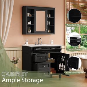Mobile Bagno Moderno da 36 Pollici con Armadietto Portamedicinali, 2 Ante con Chiusura Ammortizzata, 4 Cassetti, Lavabo Singolo - Product Image 4