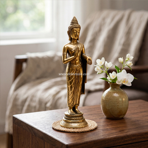 Statue de Bouddha debout en laiton, faite à la main, vintage, élégante, décoration de table pour la maison et l'affichage de luxe - Product Image 6