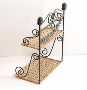 Vintage Rattan And Metal Wall Shelf Organizer Spice <b>Rack</b> Perfect For <b>Kitchen</b> Bathroom Home Decor And <b>Storage</b> Display From India - Product Image 3