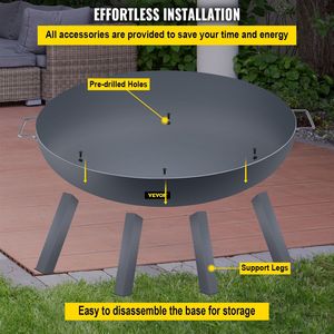 Braciere Rotondo in Acciaio al Carbonio da 34 Pollici di Diametro per Patio Esterni, Giardini e Campeggio, per Uso con Legna - Product Image 6
