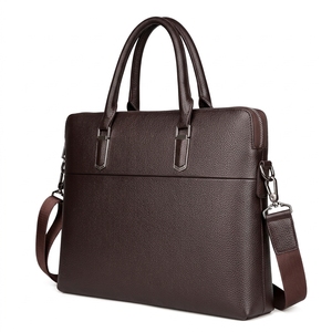 Brown Genuine Leather Laptop Briefcase Top Handle Shoulder Strap High Quality Large Capacity Business Office <b>Waterproof</b> - Product Image 5