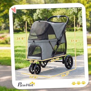 Passeggino a 3 ruote per cani di taglia media, facile da piegare con un clic, finestra in rete, cuscino lavabile, grigio - Product Image 3