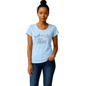 Light Blue Short Sleeve Crew Neck <b>T</b> <b>Shirt</b> with Colorful Jack and Jill Mom Embroidered Lettering Women's Casual Graphic Fashion - Product Image 1