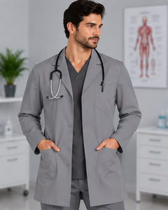 Blouse de laboratoire médicale blanche de créateur en gros pour homme, uniforme médical à manches longues en polycoton respirant pour le travail pharmaceutique - Product Image 1