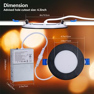 Confezione da 12 Faretti da Incasso Neri da 4 Pollici, 9W 800LM, Dimmerabili, Senza Canne, Luce per Soffitto 5CCT 2700K-5000K 120V - Product Image 6
