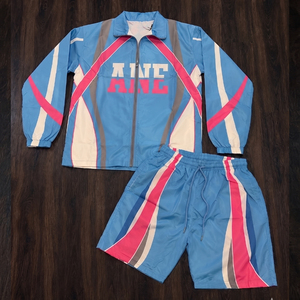 Custom Logo Men Tracksuit Polyester Windbreaker Full Zip Jacket Sports Shorts Two Piece Set Breathable Sublimated Sweatsuit - Product Image 4