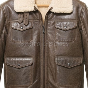 Veste en cuir d'agneau doublée de fourrure, style bomber, livraison rapide, confortable, pour homme, en vente - Product Image 3