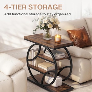 Mesa de Noche Industrial Estrecha con Diseño Geométrico, Estante de Almacenamiento, Superficie de Madera y Estructura de Hierro, 1 Año de Garantía, para Dormitorio - Product Image 5