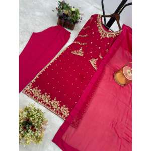 Beautiful Embroidered Salwar Kameez with <b>Sequins</b> <b>Top</b>-Bottom and Dupatta Made of Polyester for Weddings - Product Image 4