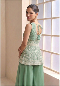 ชุดชาราร่าดีไซเนอร์ ผ้าจอร์เจตต์ลายดาว ประดับเลื่อมปักลายลาคนาวี งานปักประณีต สง่างาม เหมาะสำหรับงานเทศกาล ชุดพื้นเมืองสำหรับผู้หญิง ชุดแต่งงาน - Product Image 6