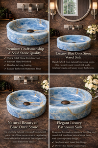 Natural Blue Onyx Stone Modern Eco-Friendly Luxury Vessel Sink Bathroom Countertop <b>Basin</b> Handmade Wash <b>Basin</b> - Product Image 5