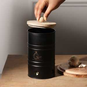 Boîte de rangement en métal contemporaine avec couvercle en bois pour l'organisation de la cuisine et du garde-manger à la maison et le stockage des aliments - Product Image 5