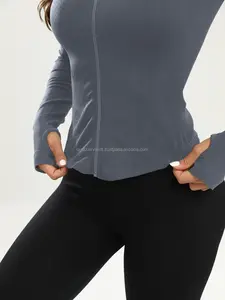 Women's Knitted <b>Workout</b> Yoga <b>Jacket</b> Full Zip Breathable & Waterproof Slim Fit with Thumb Holes Pockets 2 Piece Set - Product Image 2