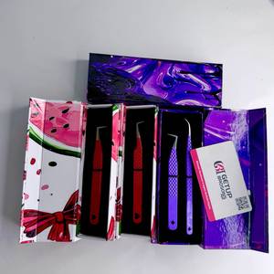 Pince à épiler GETUP BROSONS IMPEX en acier inoxydable rouge et violet, logo personnalisé, pointe lisse, anti-magnétique, prise en main parfaite, précision 10 mm - Product Image 2