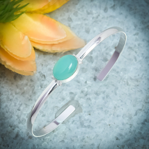 Bracelet manchette en calcédoine aquatique, argent sterling 925, 7-8 pouces, ajustable, bijoux en pierres précieuses, cadeau d'anniversaire pour femme - Product Image 1