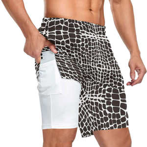 Shorts de course décontractés pour hommes, noirs et blancs, à taille élastique, compressifs, pour la salle de sport et l'entraînement - Product Image 1