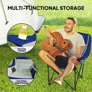 Light Gray <b>Padded</b> Portable Folding Camping <b>Chair</b> for Adults with Side Pockets Cup Holders Carry Bag OEM Logo Iron Metal - Product Image 5