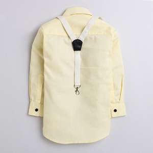 Chemise de fête unie Polka Tots avec nœud papillon en bois et jarretelles à rayures-Jaune - Product Image 2