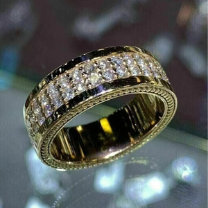 Bague de fiançailles pour homme en moissanite véritable taille ronde 2 carats, plaqué or jaune 14 carats - Product Image 1