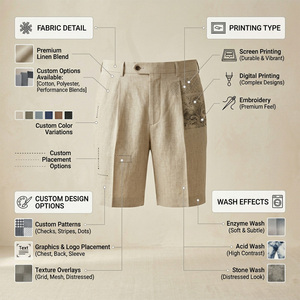 Ensemble short et chemise à manches courtes pour homme REDDITO, en polyester/coton tricoté, imprimé par transfert thermique, avec logo sur le devant, couleur unie beige. - Product Image 5