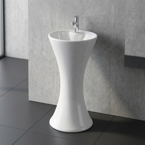 Lavabo sur pied en céramique blanche, ensemble de lavabo sur pied de style américain avec robinet - Product Image 5
