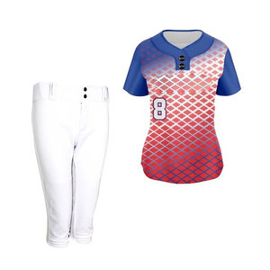 Ensemble uniforme de softball pour femmes : Maillot de baseball rouge avec manches marine et pantalon noir, en polyester respirant, thermocollé sans couture, service OEM - Product Image 6